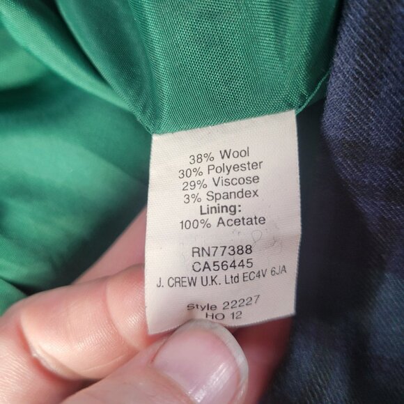 J.Crew Womens Green & Navy Plaid Wool Blend Pencil Skirt Size 2 - Picture 3 of 6